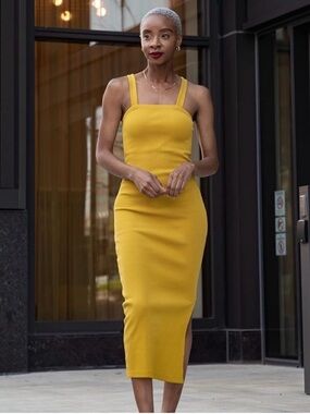 Signed Blake The Drop Square-Neck Sleeveless Midi Dress in Mustard Yellow